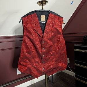 Wahmaker 100% SILK MiUSA Red Floral Patterned Metal Button Western Vest XL